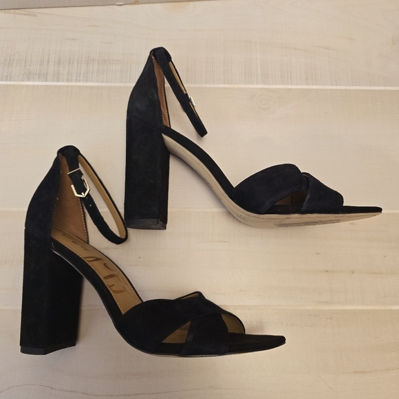 {11} Sam Edelman Yancy Block Heel Ankle Strap Sandals in Black Suede - Picture 12 of 16